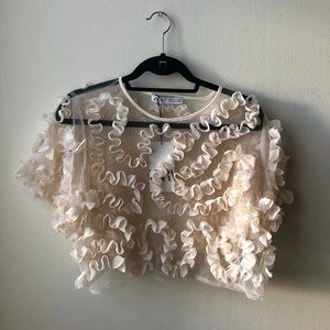 SHEER CREAM CROPPED TOP  WITH RUFFLE DETAIL